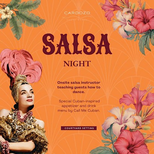 Join us for salsa night with a Cuban-inspired menu, onsite instructor, and courtyard setting.